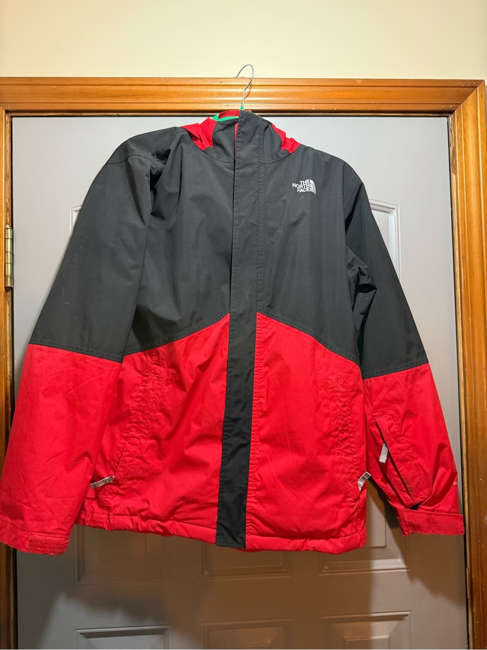 The North Face Red and Black Hooded Shell Jacket (youth xl) *flaw